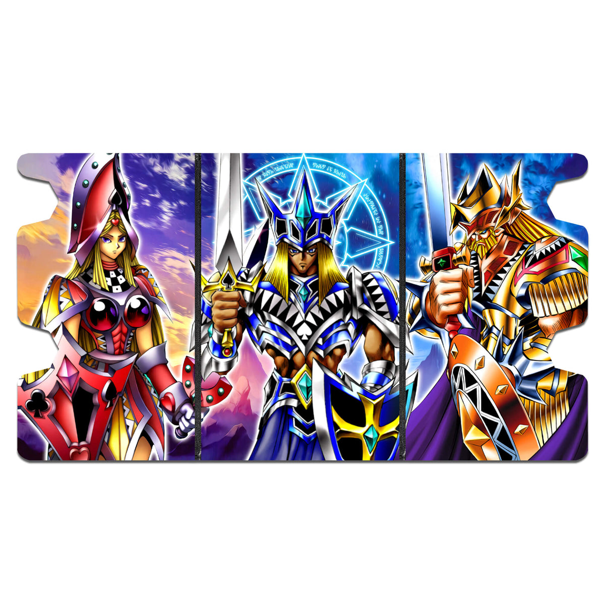 Here is the Full Lid Design of the Three Musketeers of Face Cards Mach 3 Black Deck Box. King's-Knight-yugioh-custom-art-leather-durable-LDB-Duel