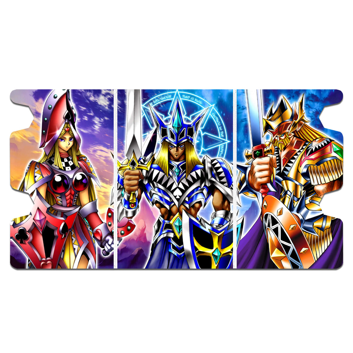 Here is the Full Lid Design of the Three Musketeers of Face Cards Mach 3 White Deck Box. King's-Knight-yugioh-custom-deck-portable-collector-LDB-Duel