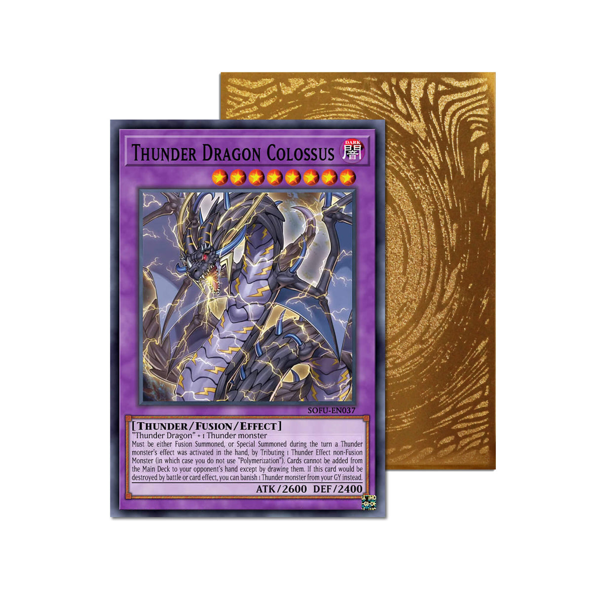 Level up your game with our custom-printed metal orica cards, featuring exclusive Thunder Dragon Colossus artwork in gold metal. Durable, scratch-resistant, and embossed with the iconic Yu-Gi-Oh! card back, these slim orica cards fit perfectly in card sleeves. Thunder-Dragonlord-yugioh-mtg-pokemon-metal-card-embossed-design-custom-artwork-duel-accessories-ldb-duel