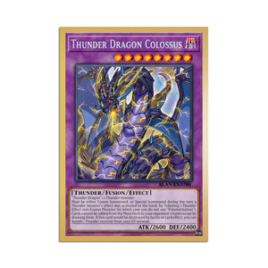 Level up your game with our custom-printed metal orica cards, featuring exclusive Thunder Dragon Colossus artwork in gold metal. Durable, scratch-resistant, and embossed with the iconic Yu-Gi-Oh! card back, these slim orica cards fit perfectly in card sleeves. Thunder-Dragon-yugioh-mtg-pokemon-metal-card-embossed-design-custom-artwork-duel-accessories-ldb-duel