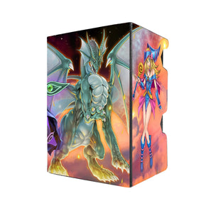 Here's another quality black deck box from LDB Duel featuring our exclusive Timaeus The United Dragon art. Fits all types of trading card games, including Pokémon, Yu-Gi-Oh! and Magic The Gathering. The perfect card holder for the TCG player safely holds up to 100 double-sleeved cards. EVEN in extra thick sleeves. Comes with a pull-out dice tray. Magician-Salvation-yugioh-mtg-pokemon-tcg-accessories-card-storage-LDB-Duel