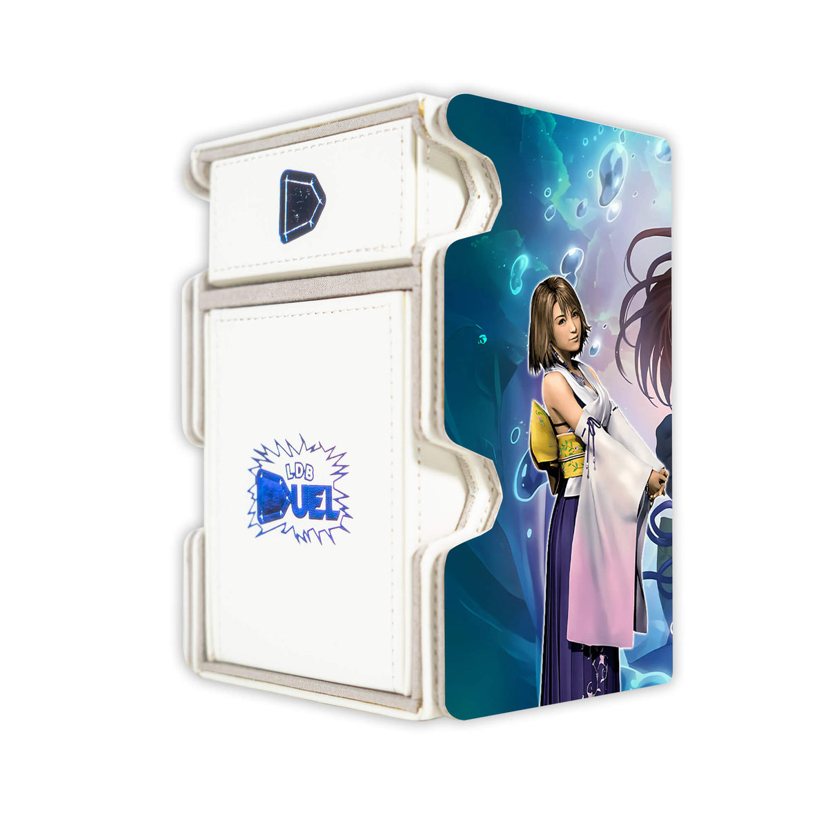 Here is the Right View of the Together Forever Mach 3 White Deck Box. Caladbolg-mtg-deck-tray-dice-tray-LDB-Duel