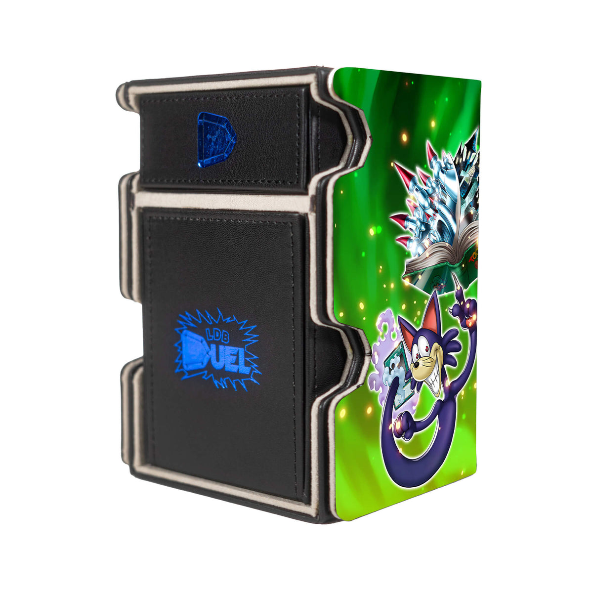 Here is the Right View of the Toon Archetype Mach 3 Black Deck Box. Doppleganger-yugioh-deck-tray-dice-tray-LDB-Duel