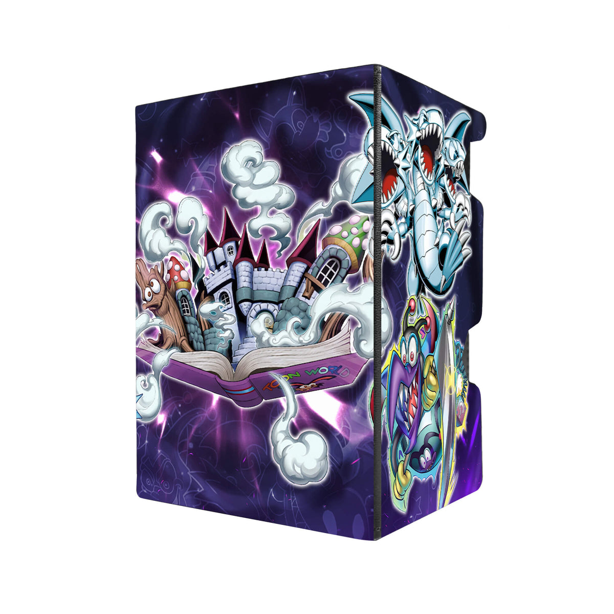 Here's another quality black deck box from LDB Duel featuring our exclusive Toon Monster art. Fits all types of trading card games, including Pokémon, Yu-Gi-Oh! and Magic The Gathering. The perfect card holder for the TCG player safely holds up to 100 double-sleeved cards. EVEN in extra thick sleeves. Comes with a pull-out dice tray. Toon-yugioh-tcg-accessories-card-storage-LDB-Duel