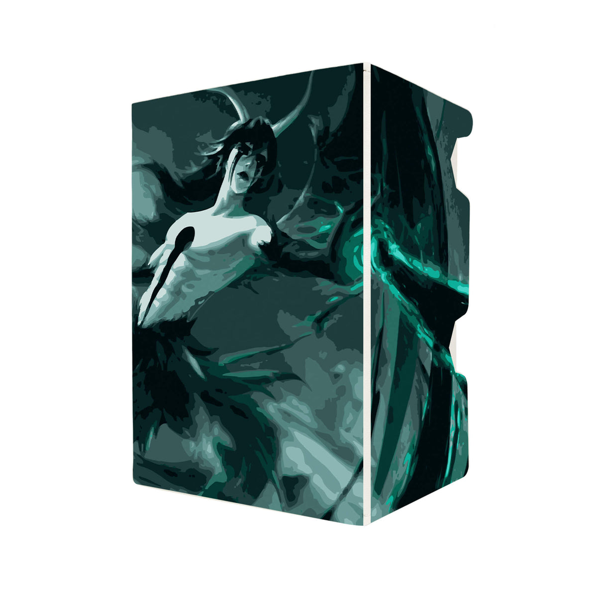Here's another quality white deck box from LDB Duel featuring our exclusive Ulquiorra Cifer art. Fits all types of trading card games, including Pokémon, Yu-Gi-Oh! and Magic The Gathering. The perfect card holder for the TCG player safely holds up to 100 double-sleeved cards. EVEN in extra thick sleeves. Comes with a pull-out dice tray. Bleach-anime-tcg-accessories-card-storage-LDB-Duel