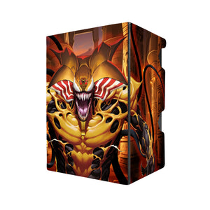 Here's another quality black deck box from LDB Duel featuring our exclusive Venomized Exodia art. Fits all types of trading card games, including Pokémon, Yu-Gi-Oh! and Magic The Gathering. The perfect card holder for the TCG player safely holds up to 100 double-sleeved cards. EVEN in extra thick sleeves. Comes with a pull-out dice tray. Venom-yugioh-mtg-pokemon-tcg-accessories-card-storage-LDB-Duel