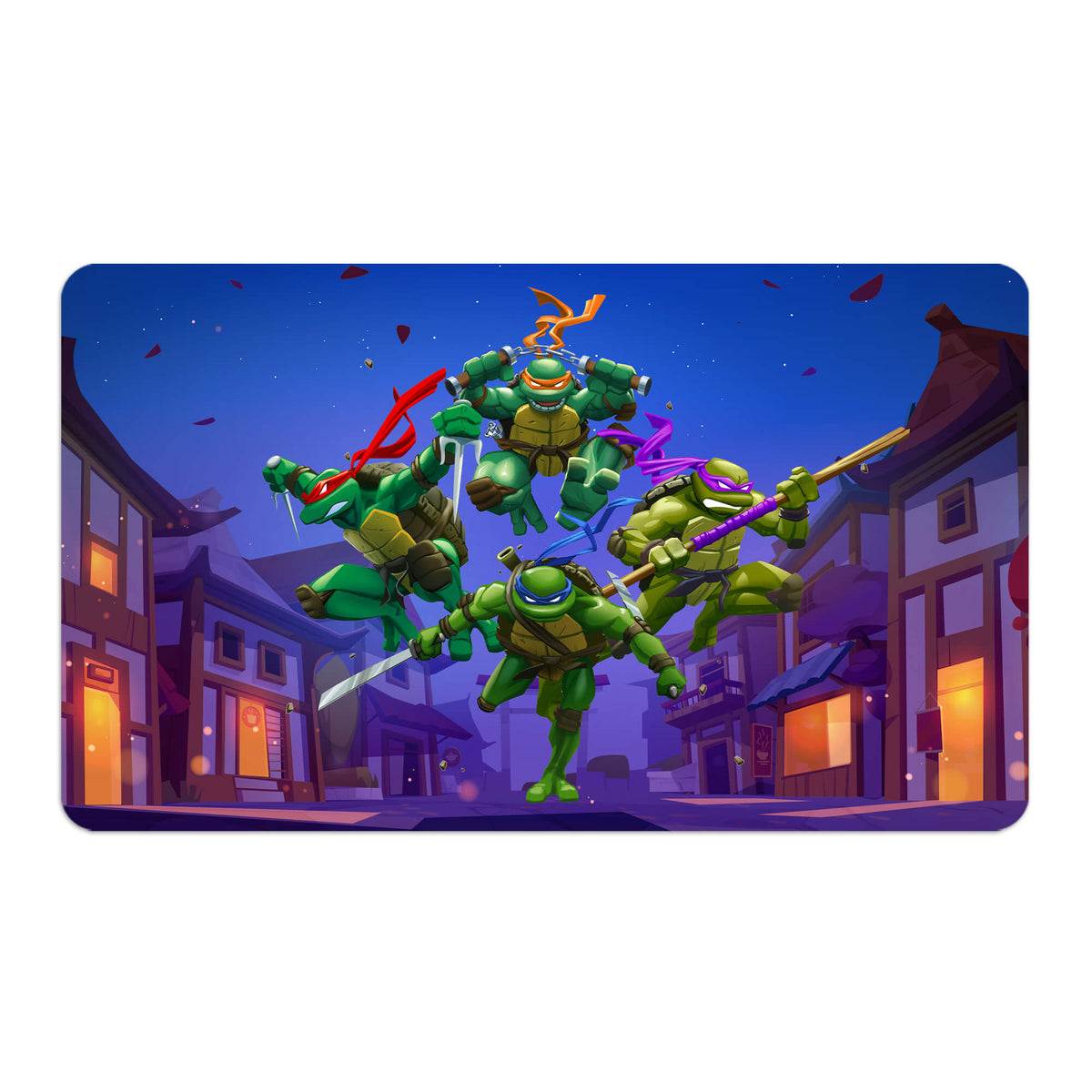 Transform your dueling experience with LDB Duel featuring our exclusive art Warrior of the Rising Sun playmat! Featuring a soft cloth top for smooth card movement and a durable rubber back for a secure grip, this 24x14 inch mat is machine washable and safe for cards and sleeves. Ninja-Turtles-mtg-yugioh-pokemon-custom-artwork-premium-durable-rubber-ldb-duel