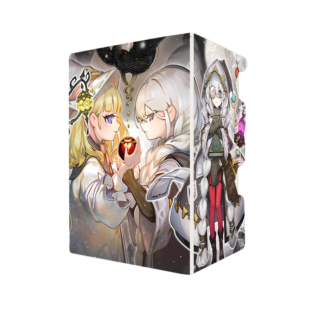 Here's another quality white deck box from LDB Duel featuring our exclusive White Forest Archetype art. Fits all types of trading card games, including Pokémon, Yu-Gi-Oh! and Magic The Gathering. The perfect card holder for the TCG player safely holds up to 100 double-sleeved cards. EVEN in extra thick sleeves. Comes with a pull-out dice tray. Elzette-ygo-magic-digimon-card-protector-gaming-accesories-LDB-Duel