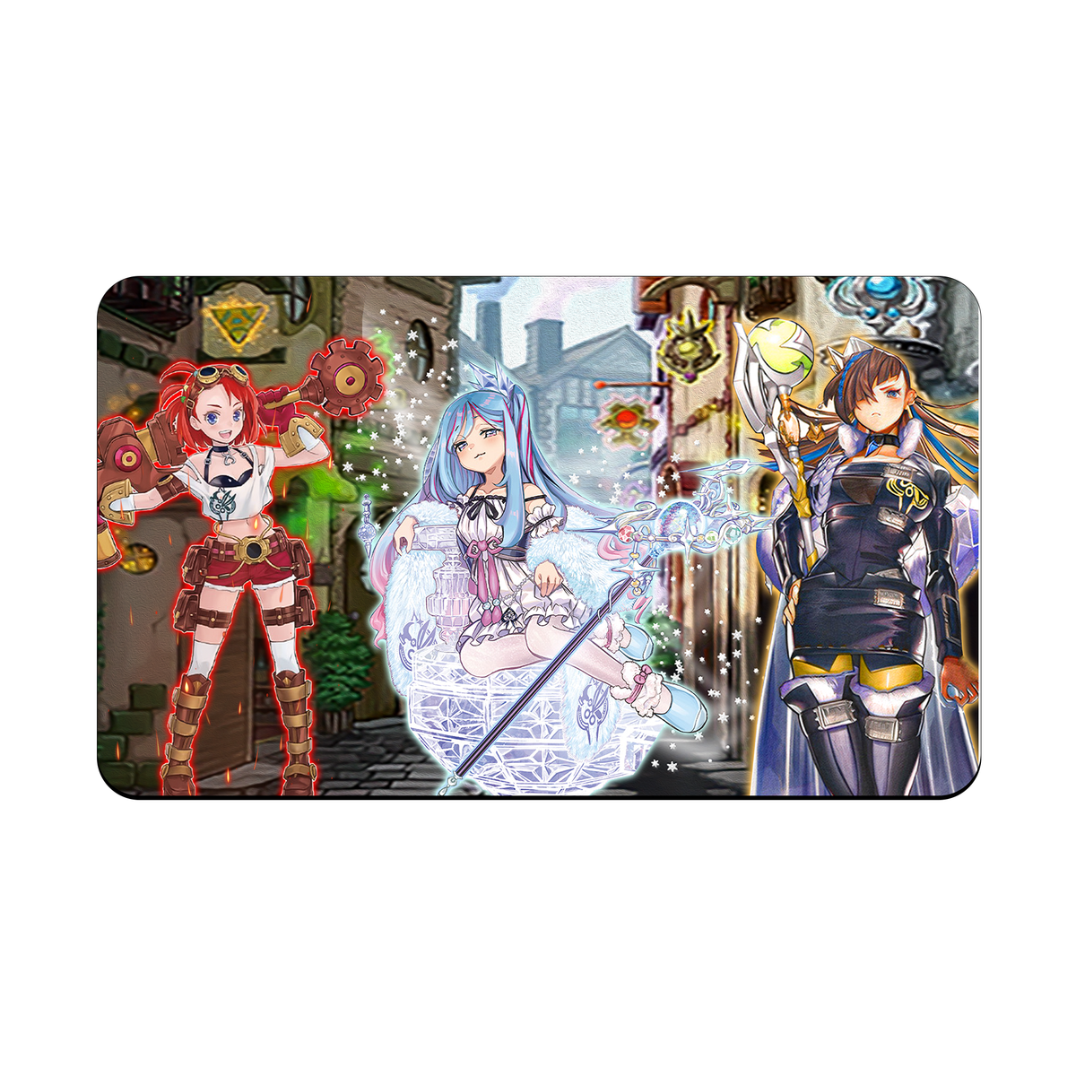 Transform your dueling experience with our exclusive art Witchcrafter playmat from LDB Duel! Featuring a soft cloth top for smooth card movement and a durable rubber back for a secure grip, this 24x14 inch mat is machine washable and safe for cards and sleeves. Madame-Verre-yugioh-mtg-pokemon-custom-artwork-premium-durable-rubber-ldb-duel
