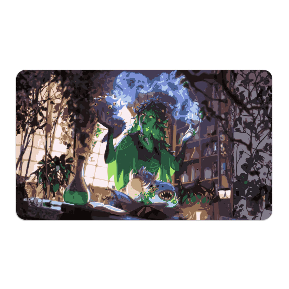 Transform your dueling experience with LDB Duel featuring our exclusive art Witherbloom Pestilence playmat! Featuring a soft cloth top for smooth card movement and a durable rubber back for a secure grip, this 24x14 inch mat is machine washable and safe for cards and sleeves. Dina-mtg-custom-artwork-premium-durable-rubber-ldb-duel