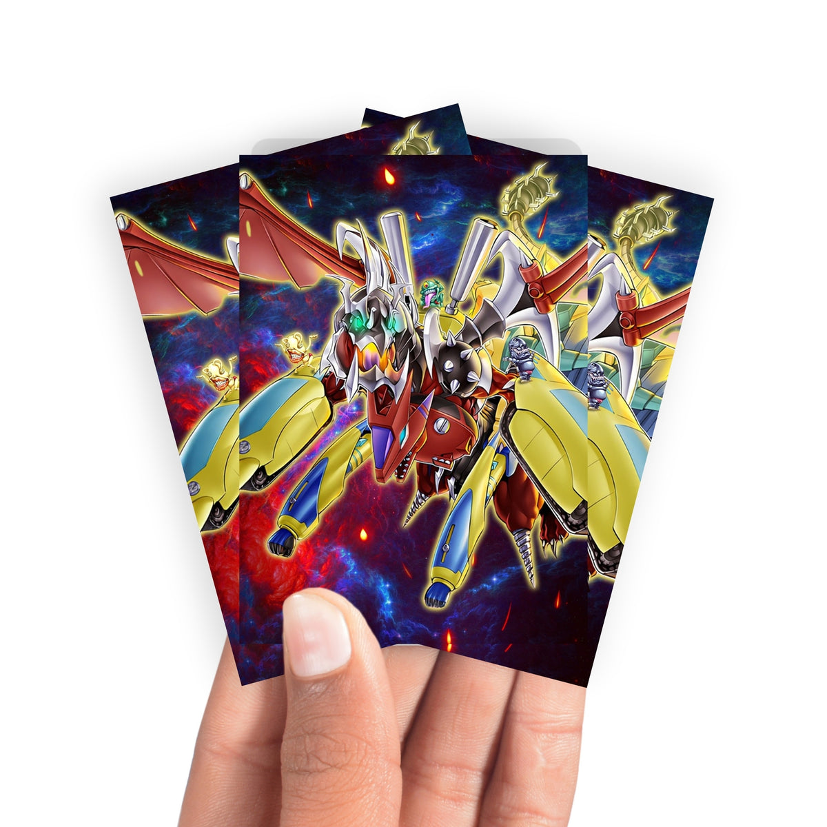 Keep your cards safe and stylish with our borderless card sleeves. Designed edge-to-edge to showcase your artwork, they offer a sleek, modern aesthetic. From LDB Duel, printed with the exclusive XYZ - ABC Dragon Cannon Buster design for a fresh, premium feel.ABC-Dragon-yugioh-mtg-pokemon-card-protection-standard-japanese-dragon-shield-LDB-Duel-borderless