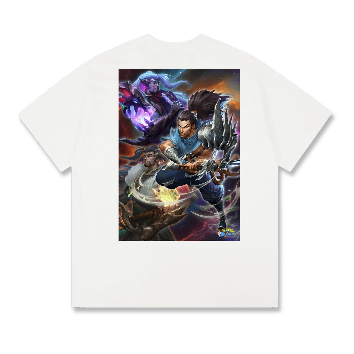 Level up your look with the premium Yasuo | League of Legends T-shirt design from LDB Duel. Crafted from soft, breathable cotton and finished with vibrant DTF printing, this white t-shirt is designed for comfort that lasts. Featuring a bold back design, it’s perfect for anime fans, TCG players, and gamers who want to stand out, whether at events, tournaments, or just relaxing with friends. LoL-anime-ygo-magic-tshirt-gaming-accesories-LDB-Duel