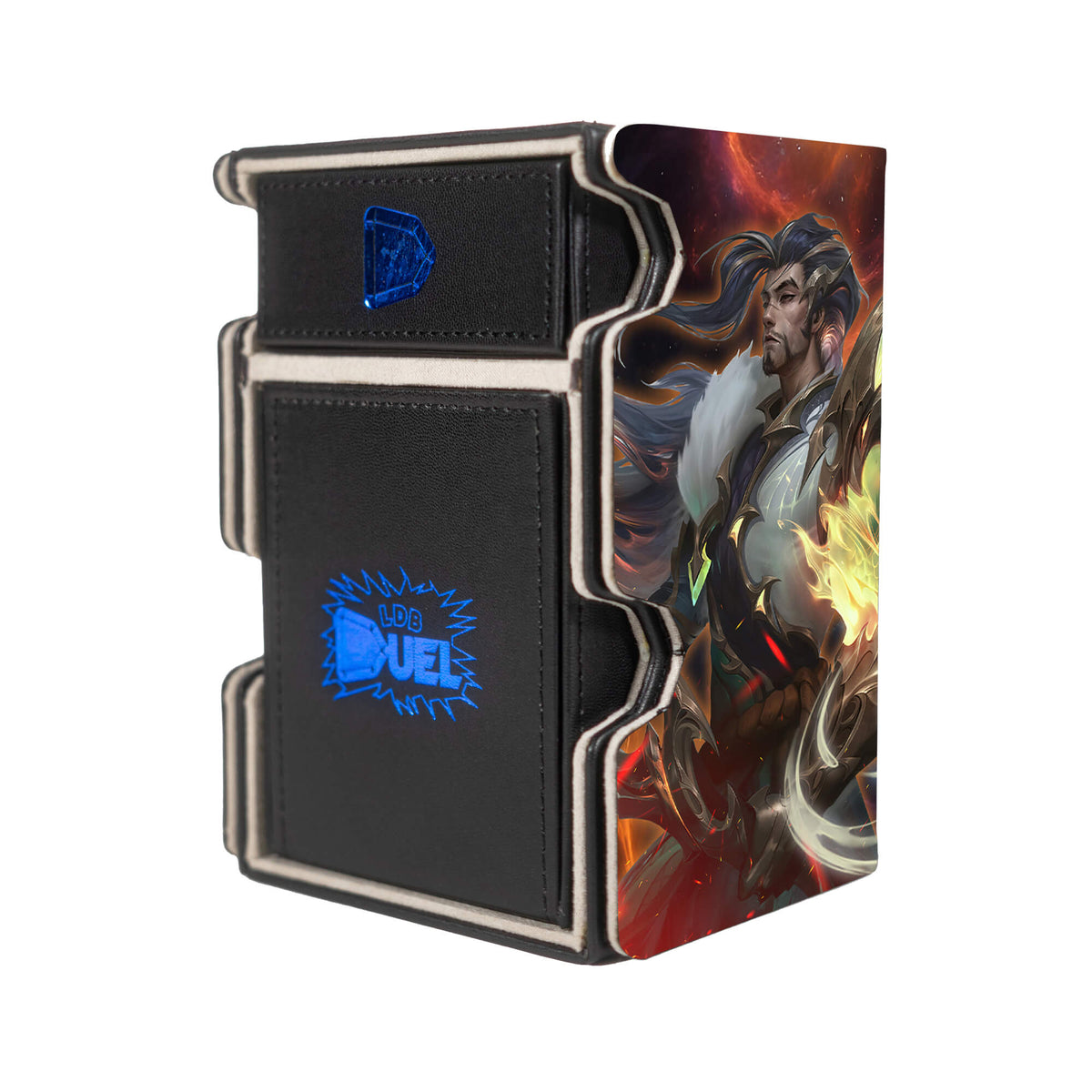 Here is the Right View of the Yasuo | League of Legends Mach 3 Black Deck Box. Last-Breath-anime-deck-tray-dice-tray-LDB-Duel