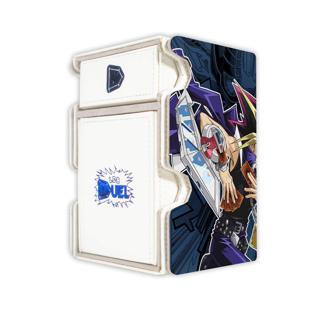 Here is the Right View of the Yugi's Dark Magicians Mach 3 White Deck Box. Protagonist-yugioh-deck-tray-dice-tray-LDB-Duel