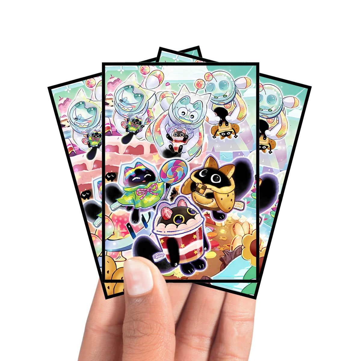 Enhance your cards with our elegant black border card sleeves, featuring a sleek, sophisticated design for a bold, modern aesthetic. From LDB Duel. Perfect for showcasing your collection, these sleeves are printed with our exclusive Yummy Archetype design. Yummysment-Acrockie-yugioh-mtg-pokemon-card-protection-standard-japanese-dragon-shield-LDB-Duel-black
