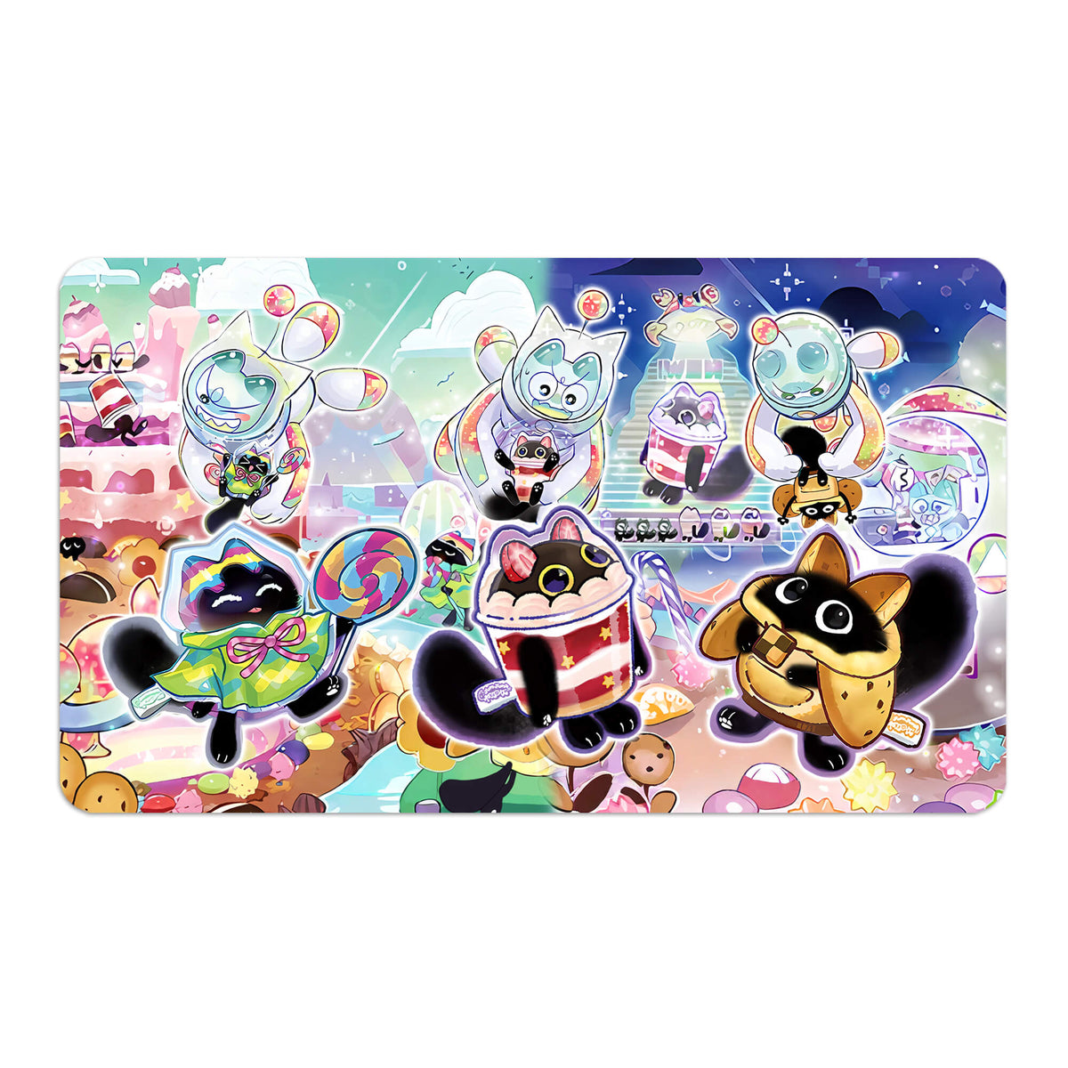 Transform your dueling experience with LDB Duel featuring our exclusive art Yummy Archetype playmat! Featuring a soft cloth top for smooth card movement and a durable rubber back for a secure grip, this 24x14 inch mat is machine washable and safe for cards and sleeves. Cupsie-yugioh-mtg-pokemon-custom-artwork-premium-durable-rubber-ldb-duel
