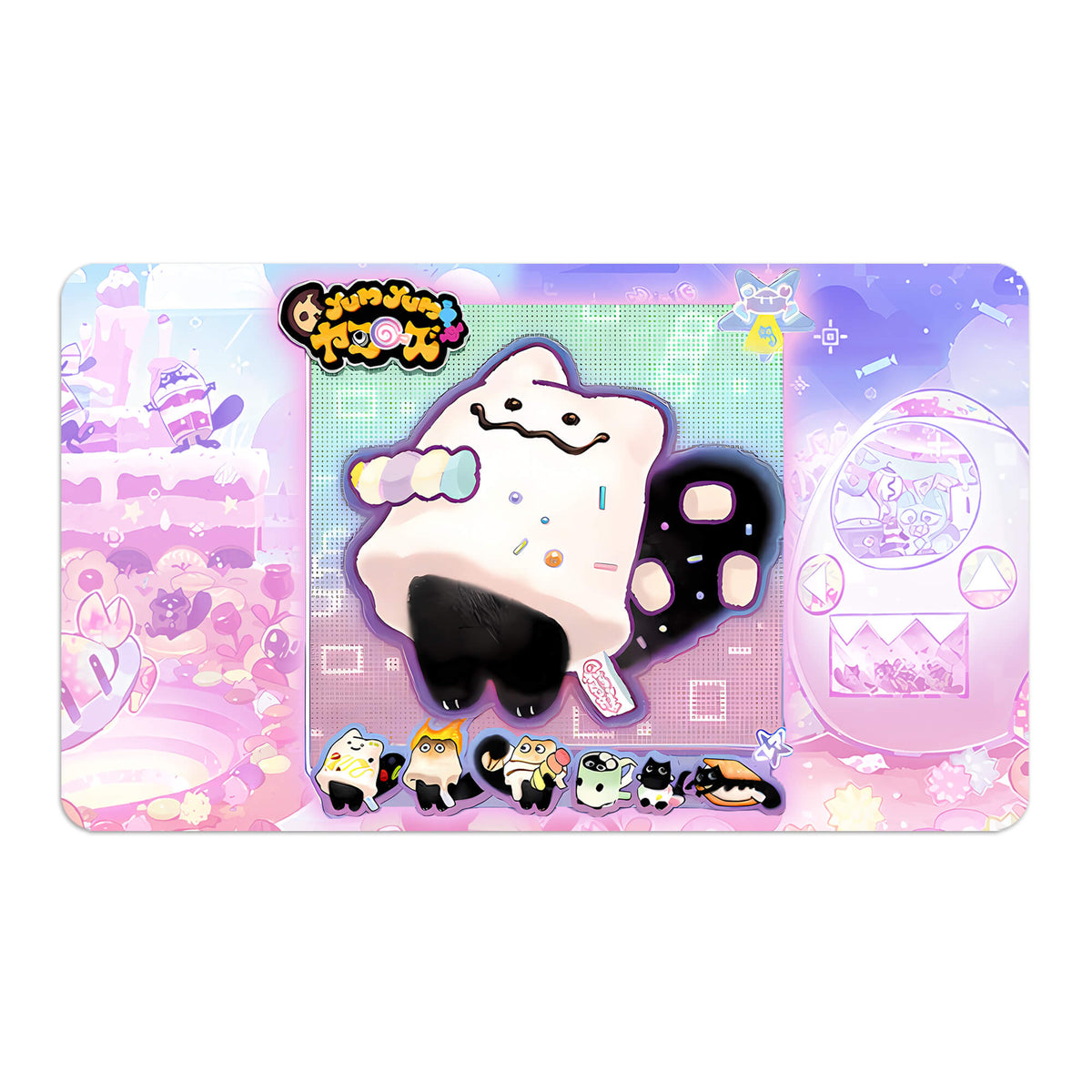 Transform your dueling experience with LDB Duel featuring our exclusive art Yummy Marshmallow playmat! Featuring a soft cloth top for smooth card movement and a durable rubber back for a secure grip, this 24x14 inch mat is machine washable and safe for cards and sleeves. Yummy-yugioh-mtg-pokemon-custom-artwork-premium-durable-rubber-ldb-duel