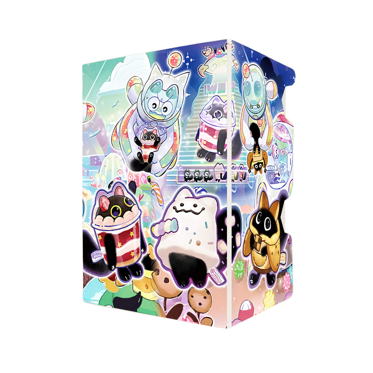 Here's another quality white deck box from LDB Duel featuring our exclusive Yummy Marshmallow art. Fits all types of trading card games, including Pokémon, Yu-Gi-Oh! and Magic The Gathering. The perfect card holder for the TCG player safely holds up to 100 double-sleeved cards. EVEN in extra thick sleeves. Comes with a pull-out dice tray. Yummy-Way-ygo-magic-digimon-card-protector-gaming-accesories-LDB-Duel