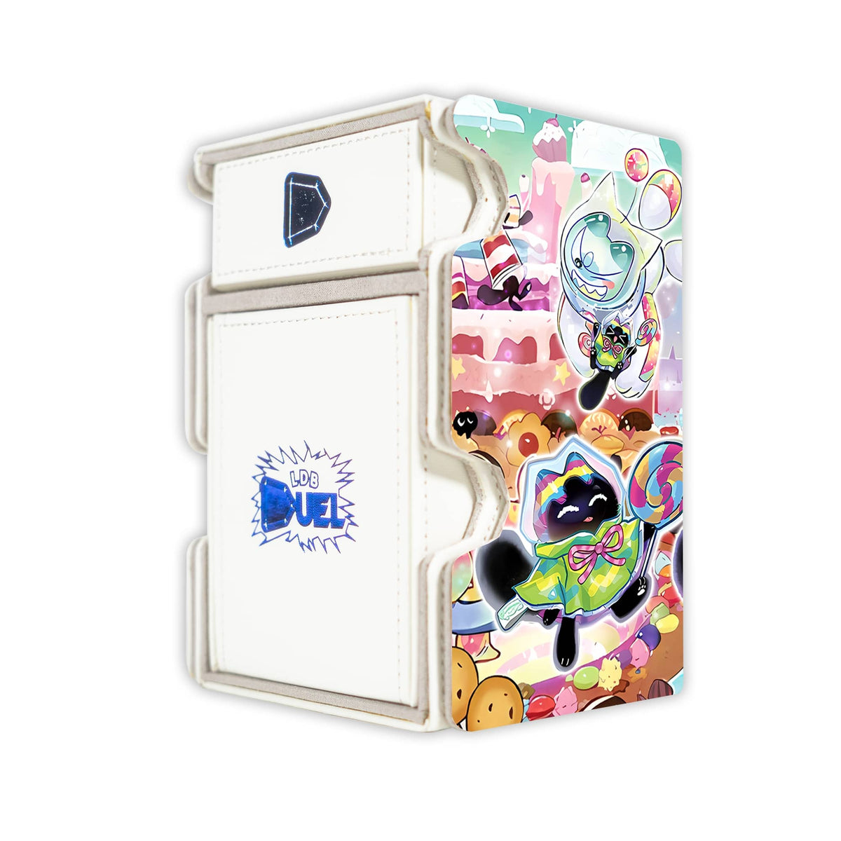 Here is the Right View of the Yummy Marshmallow Mach 3 White Deck Box. Yummy-Snatchy-yugioh-deck-tray-dice-tray-LDB-Duel