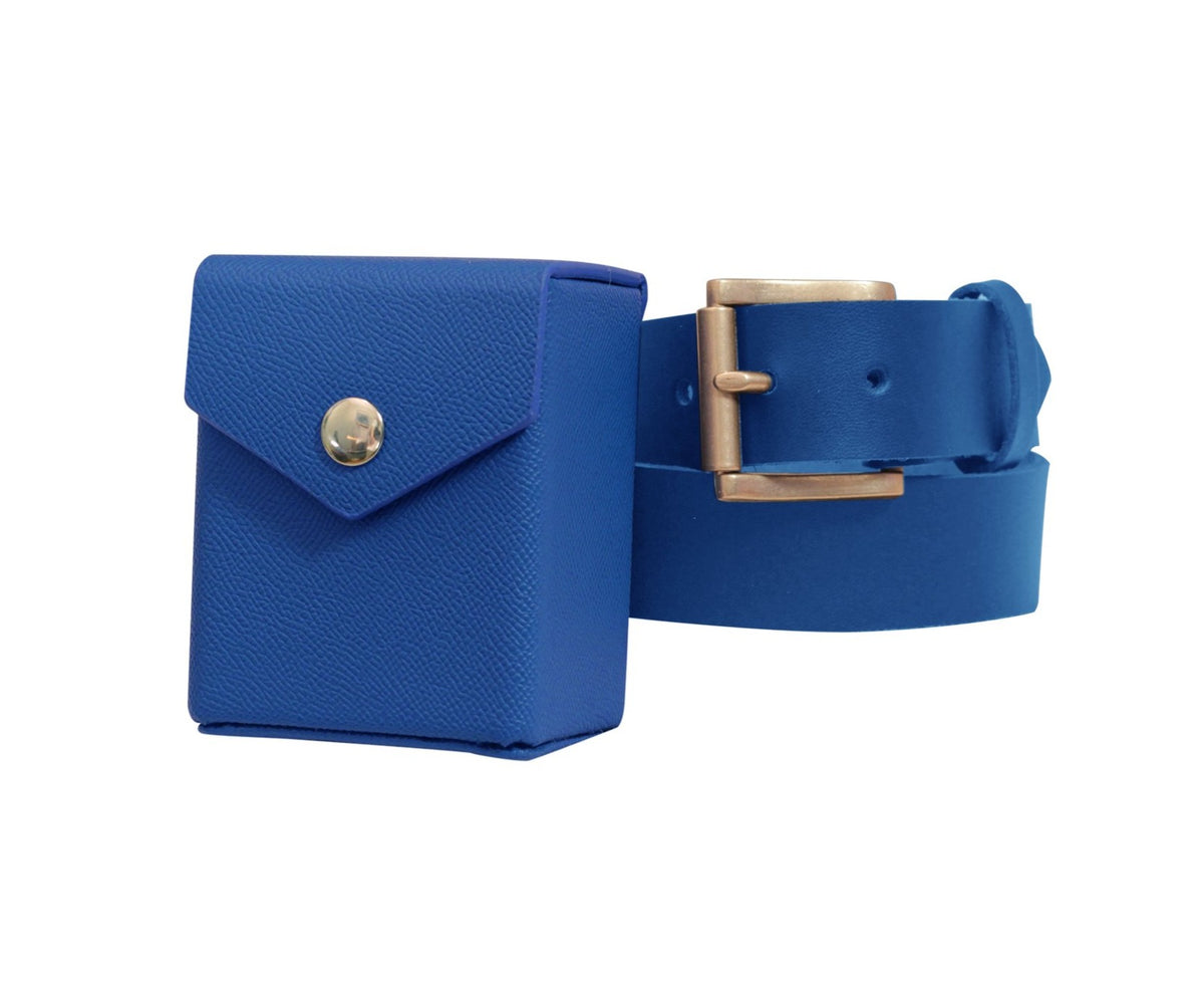 Bleu - Coque rigide - Cuir texturé - Deck Box - Avec passant de ceinture