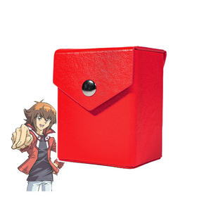 Enhance your TCG storage with the Hero Mach 2 Red deck box, available in options for 60 or 80 single-card sleeves. Sold by LDB Duel. Crafted from durable faux leather, it includes a built-in belt loop, a strong magnetic snap, and showcases our exclusive Hero design—ideal for TCG enthusiasts on the move! Jaden-yugioh-custom-art-leather-durable-LDB-Duel-red