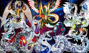 Unique Yu-Gi-Oh inspired playmat featuring lots of Cyber Dragon card arts, including Cyber Dragon Infinity and End Dragon!